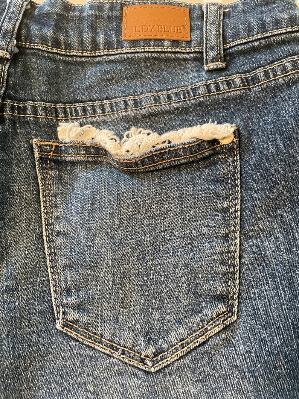 Judy Blue Dark Blue Denim Shorts with White Lace Trim - Picture 4 of 11